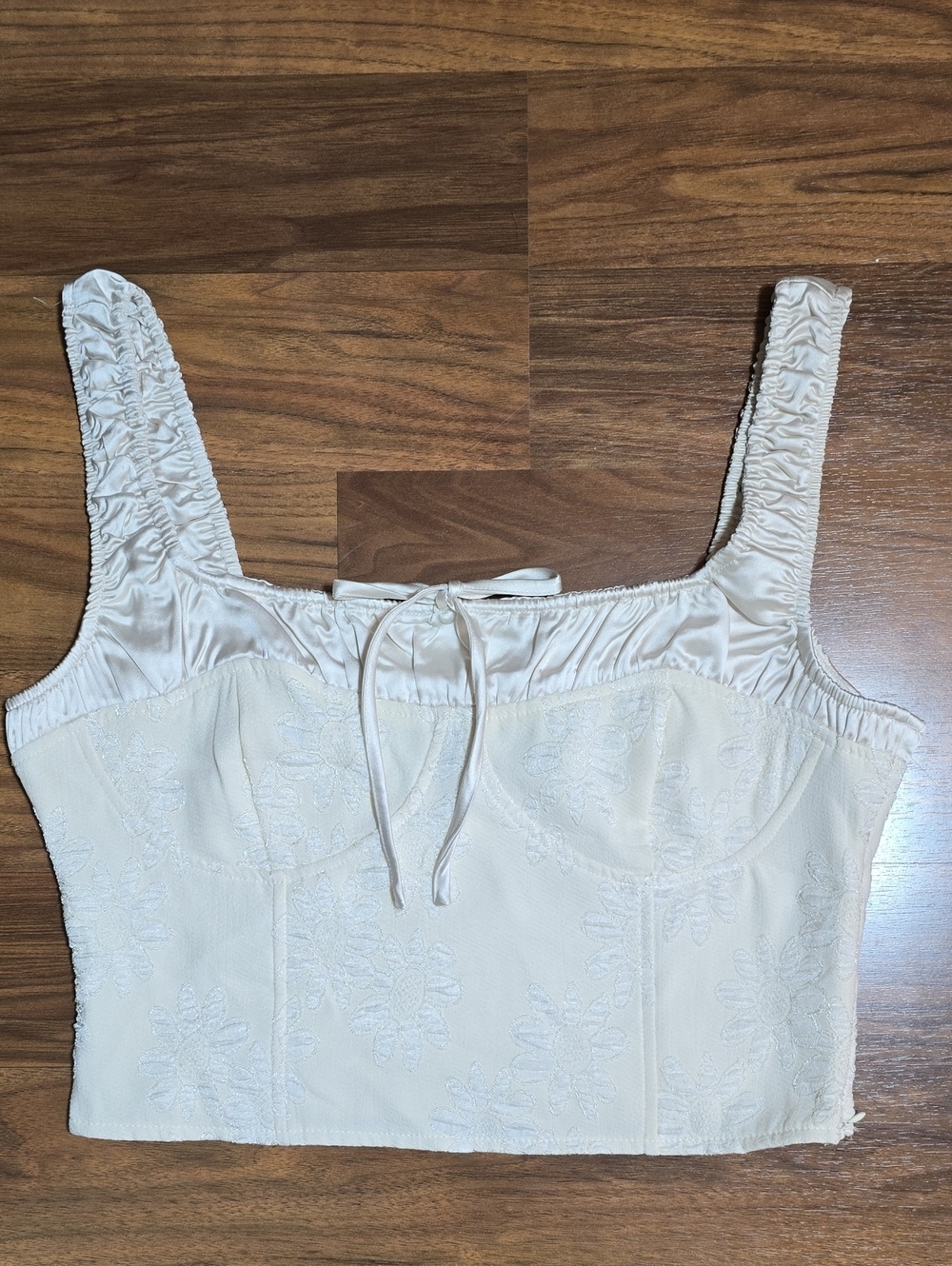 Le Lis White Floral Textured Crop Corset Top